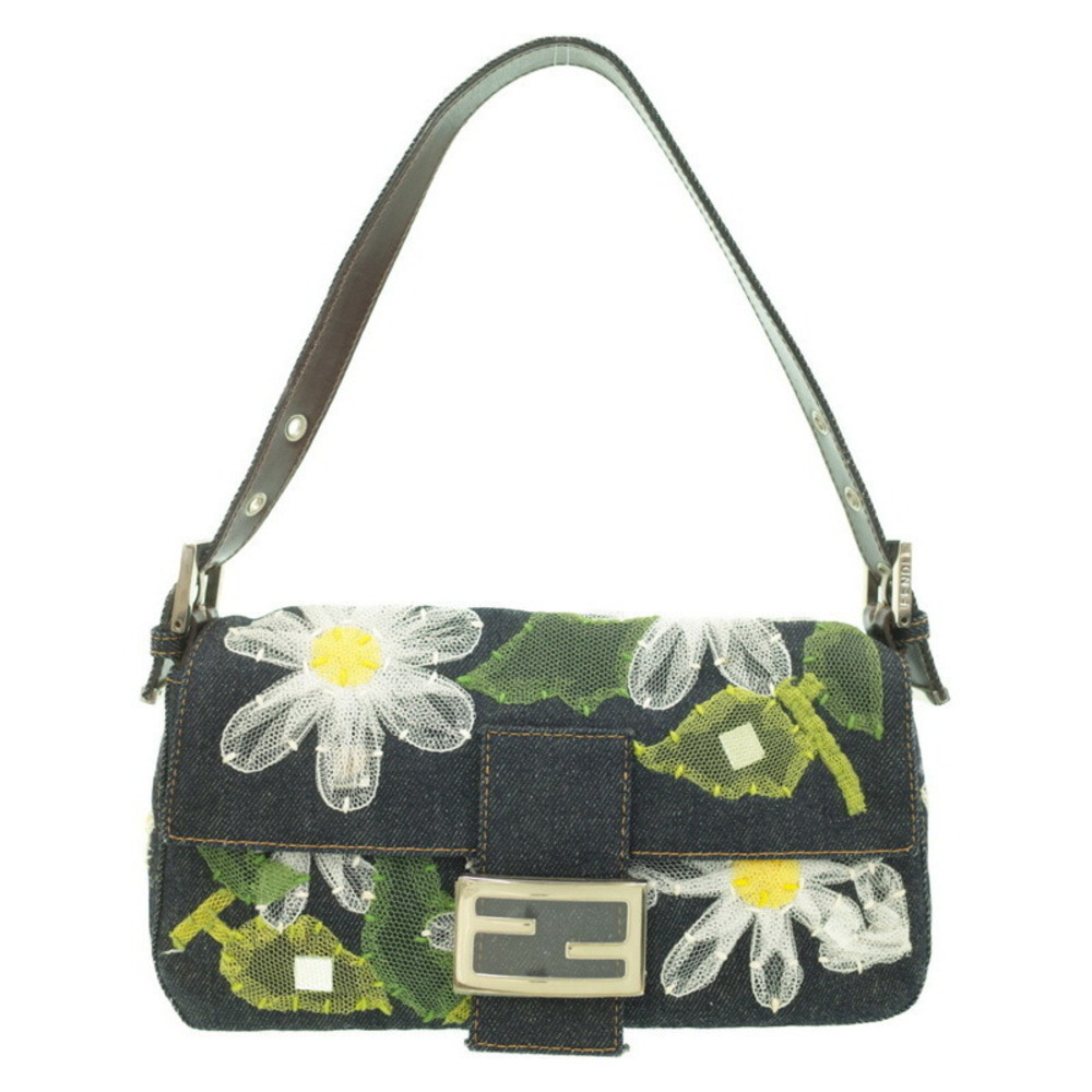 Fendi Flower Denim Mamma Bucket Semi Shoulder Bag